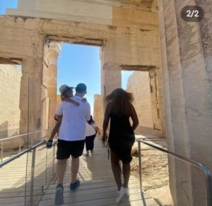 Serena Williams and her family having finished our tour on Athens acropolis